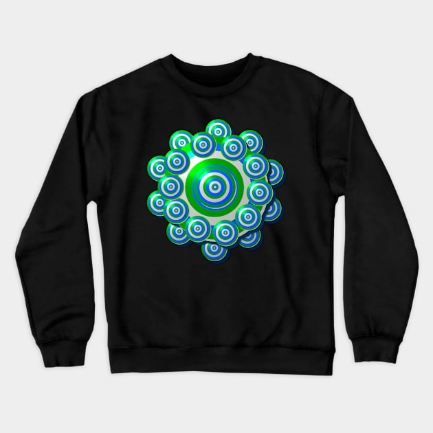 Flower Design made with circles - white, blue, green Crewneck Sweatshirt by emyzingdesignz